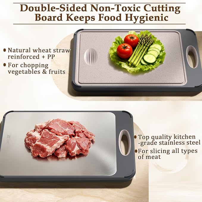 GUANCI Cutting Board for Kitchen, Stainless Steel Cutting Board Double Sided - Image 2