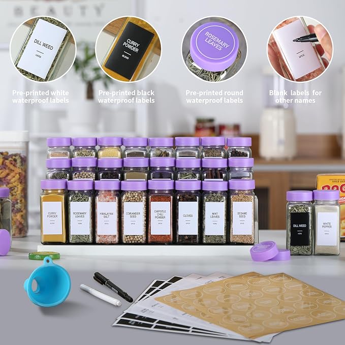 24 Glass Spice Jars with Labels, Spice Jar Set, 4oz Spice Containers, Seasoning - Image 3