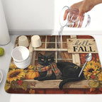 Fall Dish Drying Mat for Kitchen Counter Vintage Autumn Cat Sunflower Pumpkin - Image 6