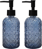 Blue Glass Dish Soap Dispenser for Kitchen, 12oz Refillable Liquid Hand Soap by YYTSGG