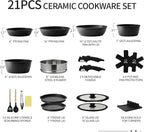 BECIGAR Nonstick Ceramic Cookware Set 21PCS - Image 2