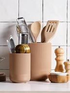 LE TAUCI Utensil Holder for Kitchen Counter, 7.3"+5.4" Fluted Ceramic Utensil - Image 3