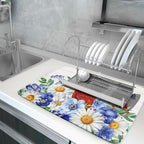 4th of July Dish Drying Mat for Kitchen Counter Cardinal Patriotic Flowers - Image 5