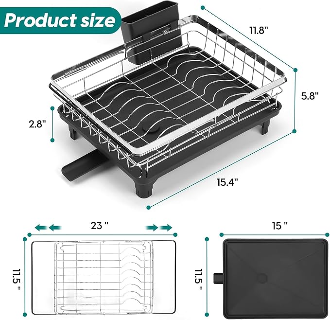 MERRYBOX Stainless Steel Dish Drying Rack, Expandable Dish Drainers - Image 4