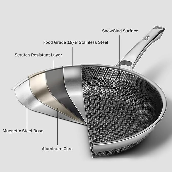 SNOWCLAD Frying Pan, 10 Inch Hybrid Non Stick Stainless Steel Skillets - Image 4