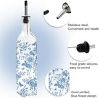JarThenaAMCS Chinoiserie Olive Oil Dispenser Bottle Blue Floral Glass Cruet - Image 3