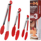 Pack of 3 Stainless Steel Kitchen Tongs by FlexiHold