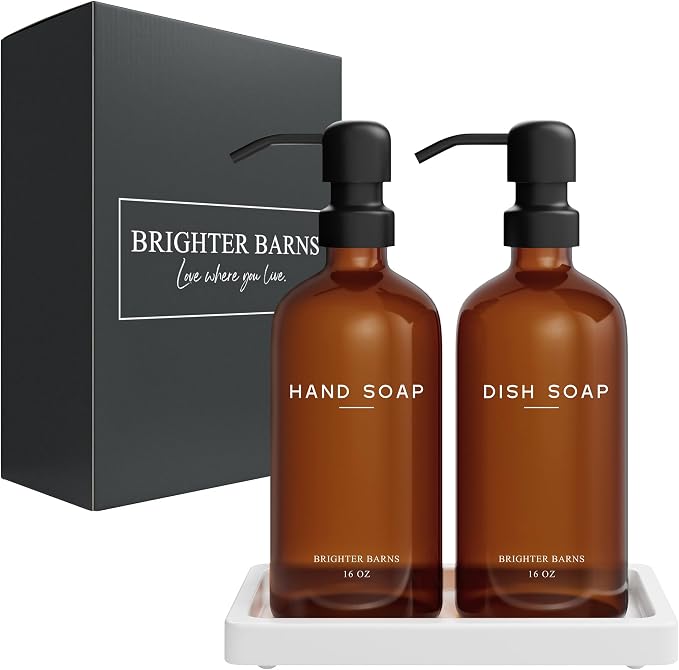 Amber Glass Hand and Dish Soap Dispenser Set by Brighter Barns - Image 8