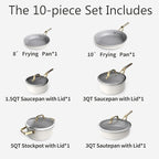 10-Piece Nonstick Ceramic Cookware Set, Non-Toxic Ceramic Coated Aluminum Pots - Image 3