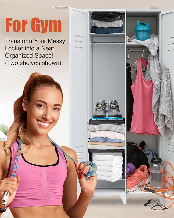 Piffny Locker Organizer Shelf, Adjustable Width and Height, 2 Pack, Ideal - Image 5