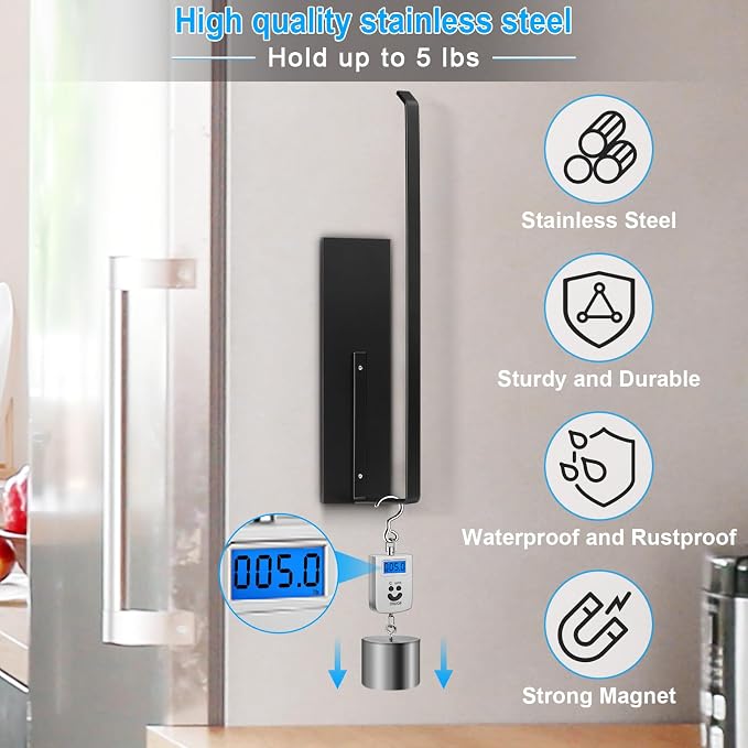 Paper Towel Holder Black, Toilet Paper Roll Holder Magnetic Towel Rack Wall - Image 3