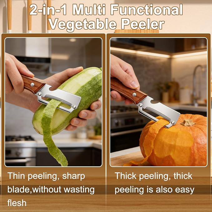 2Pcs Multi-Functional Vegetable Peeler, Zero Snag Wooden Peeler, Zero Snag - Image 3