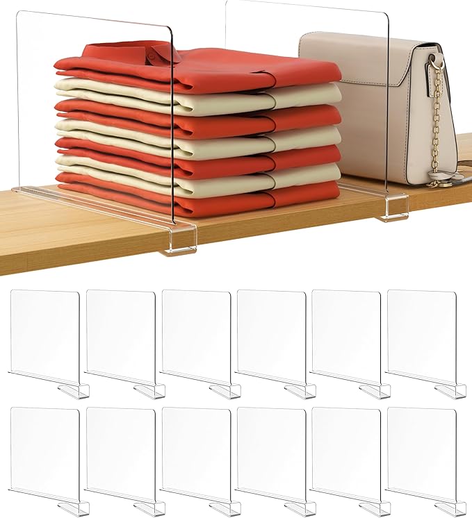HBlife 12 Pcs Clear Acrylic Shelf Dividers, Vertical Purse Organizer by HBlife