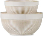 Ceramic Large Glazed White Stripe Mixing Bowls by TEAKISS