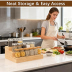 Bamboo Spice Rack for Cabinet, 3 Tier Spice Riser Shelf, 2 Pack Spices Stand - Image 3