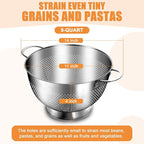 Stainless Steel Colander for Kitchen | 5 Quart Durable Rice and Pasta Strainer - Image 2