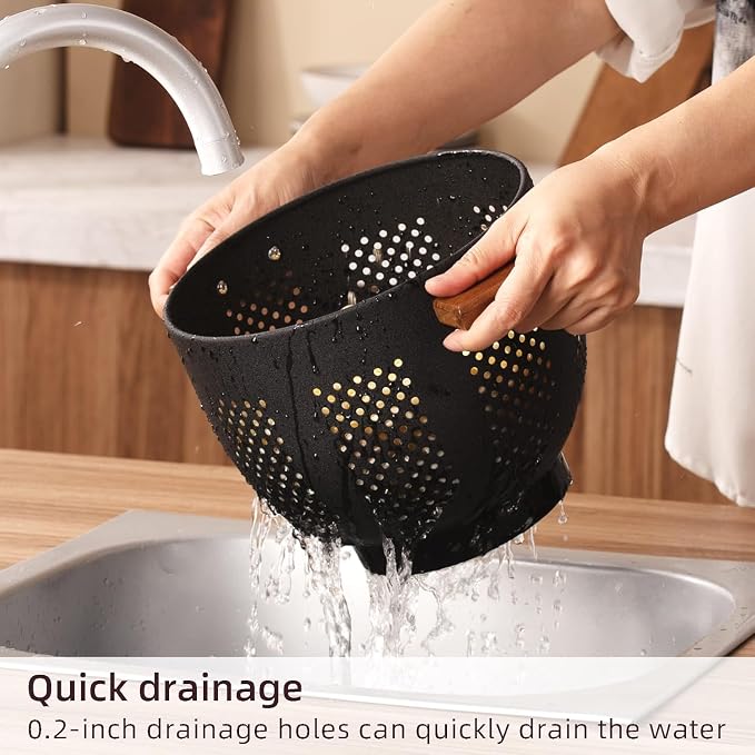Metal Colander with Wood Handle and Stable Base, Powder Coated Steel Kitchen - Image 7