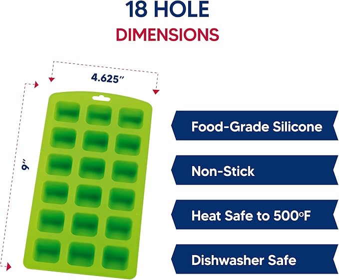 HIC Kitchen Silicone 18-Hole Ice Tray, Each Tray Makes 18 Square Cubes - Image 6