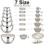 E-far Mixing Bowls with Lids Set, 7-Piece Stainless Steel Metal Mixing Bowls - Image 2
