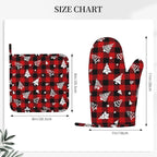 Red Gingham Plaid Christmas Tree Oven Mitts and Pot Holders Set - Image 3