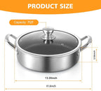 Toutrop Stainless Steel 7QT Saute Pan 14 Inch Deep Frying Pan - Image 2