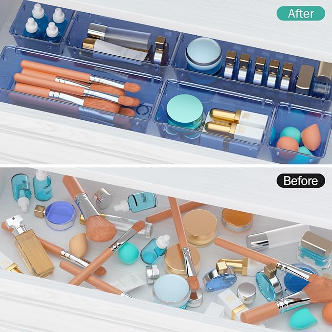 WOWBOX 12 Pack Clear Drawer Organizer Set, Acrylic Drawer Storage Trays - Image 4