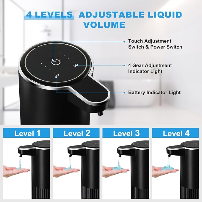 RYTOXILO Automatic Soap Dispenser, 2 Pack Black and White Touchless Liquid Soap - Image 3