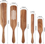 5Pcs Wooden Spurtle Set, Natural Acacia Wood Kitchen Utensils Set - Image 2