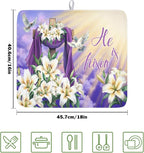 Easter Dish Drying Mat for Kitchen Counter He is Risen Cross Floral Purple - Image 2