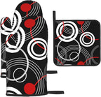 Modern Black Red Retro Oven Mitts and Pot Holders Sets of 3 Abstract Modern Hot by Unknown