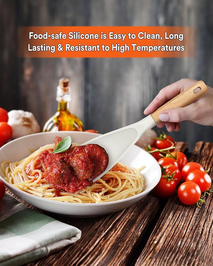 Cooking Spoon for Nonstick Cookwares, Wood Handle Spoon for Mixing, and Scrape - Image 4