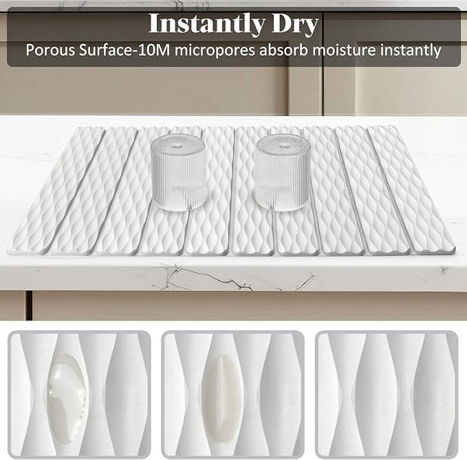 Large Stone Dish Drying Mats for Kitchen Counter, Fast Drying Collapsible Dish - Image 4