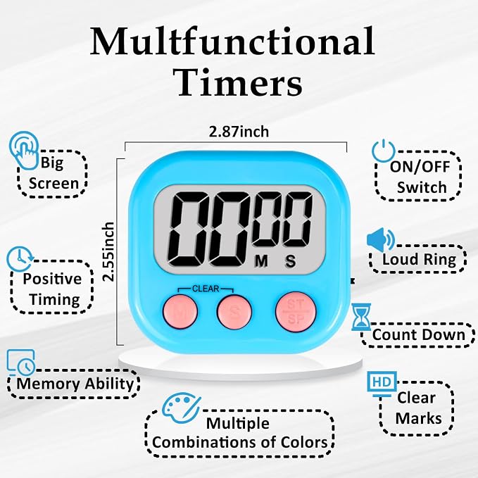 ZILLEEN 6 Pack Kitchen Timers for Cooking Digital Classroom Timers for Kids - Image 7