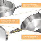 EWFEN Tri-Ply Stainless Steel Frying Pan 3QT, 10 Inch Deep Frying Pan - Image 7