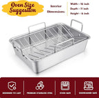 E-far 14 x 10.6 Inch Roasting Pan, Stainless Steel Turkey Roaster - Image 3