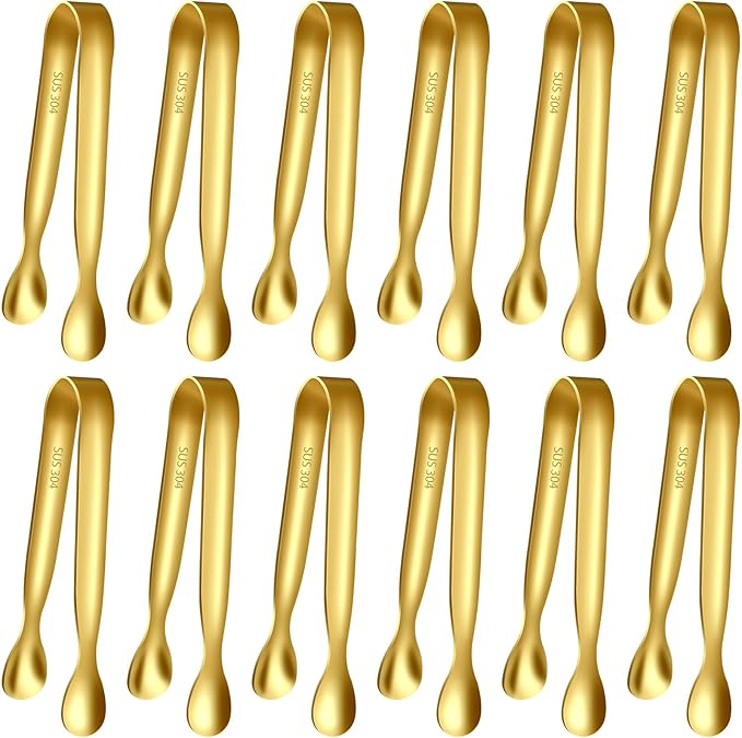 HOTEC 12-Pack Mini Sugar Tongs Stainless Steel Ice Tongs 4.3Inch Serving Tongs by Hotec