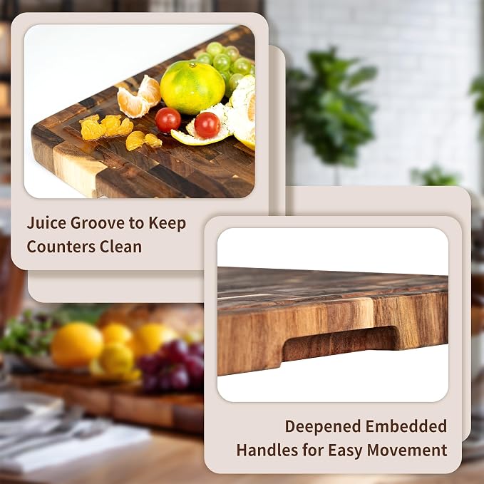 Utoplike Large Acacia Cutting Board 22 x 16 inch, End Grain Largest Wooden - Image 6