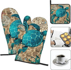 Retro Teal Nautical Oven Mitts and Pot Holders Sets, Sea Turtles Oven Gloves - Image 3