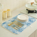 Christmas Dish Drying Mat 18x24 Inch Blue White Snowflake Winter Drying Mat - Image 4