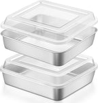 LIANYU 9 x 9 Inch Square Baking Pan, 2 Pack Stainless Steel Square Cake Pan Set by LIANYU