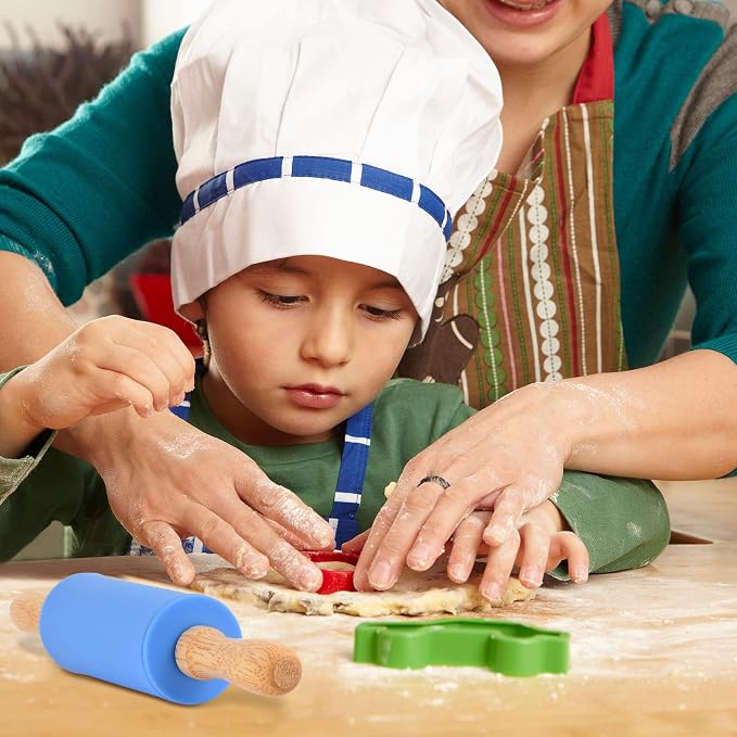 Mini Silicone Rolling Pin for Kids, Non-stick Surface Wood Handle, 9 Inch 2 Pack - Image 4