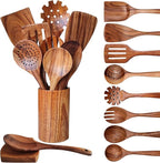 Wooden Spoons for Cooking 10 Pieces Set, Kitchen Utensils Spatula, Wooden by YYLTJR