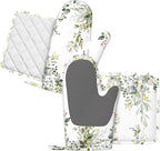 Sage Green Eucalyptus Oven Mitts and Pot Holders Sets Silicone Watercolor - Image 2