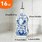 Ceramic Oil Dispenser 16oz, Square Blue and White Olive Oil Bottle - Image 2