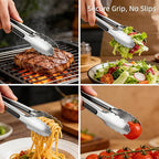 Stainless Steel Grill Tongs Set, Heat Resistant Metal Food Tongs - Image 3