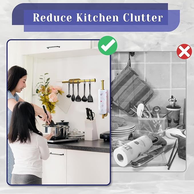 Paper Towel Holder, Self Adhesive or Drilling Paper Towel Holder Under Cabinet - Image 5