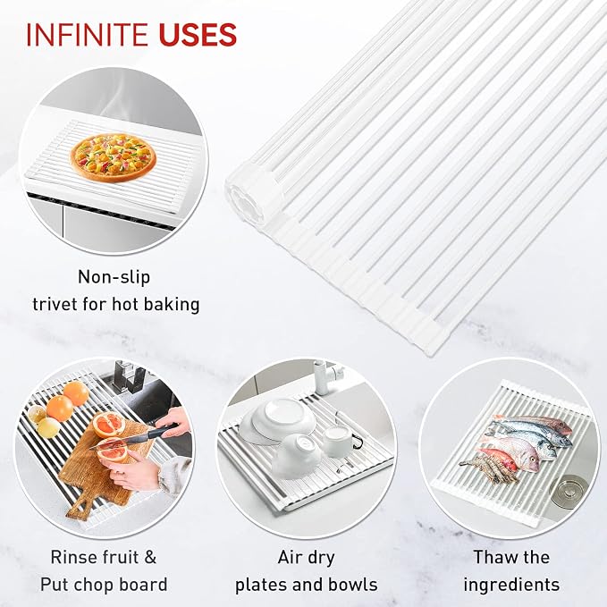 MERRYBOX Roll Up Dish Drying Rack, Silicone Wrapped Over The Sink Dish Rack - Image 6