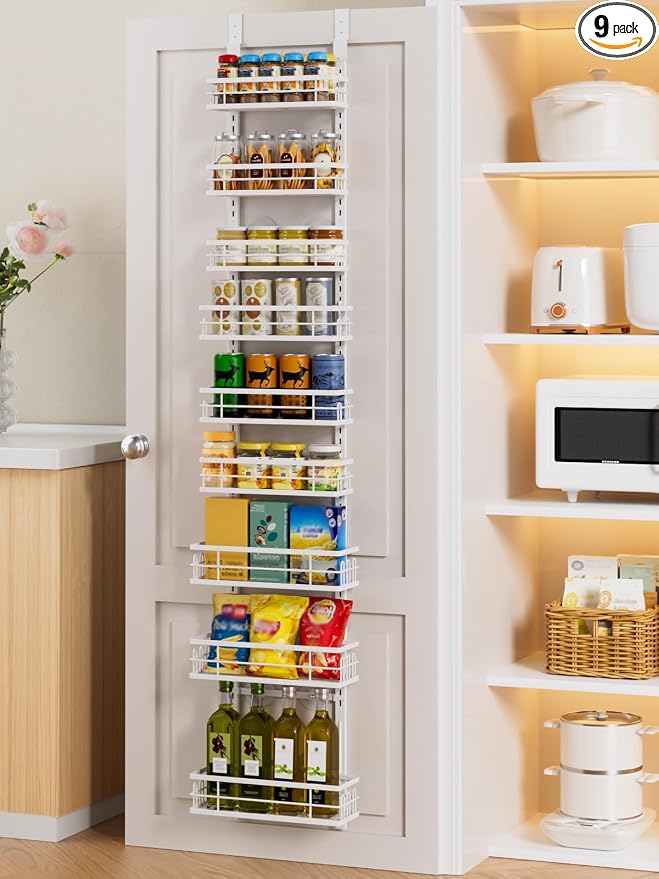 Delamu 9-Tier Over the Door Pantry Organizer, Adjustable Pantry Door Organizers by DELAMU