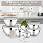 E-far Mixing Bowls with Lids Set, 7-Piece Stainless Steel Metal Mixing Bowls - Image 7