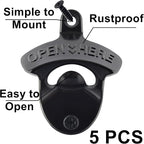 Black Bottle Top Opener Wall Mounted, Classic Open Here Beer Opener Mountable - Image 2